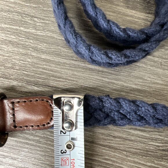 J Crew Braided Cotton Skinny Belt Womens S/M Navy Blue Leather Buckle Preppy - Picture 3 of 5